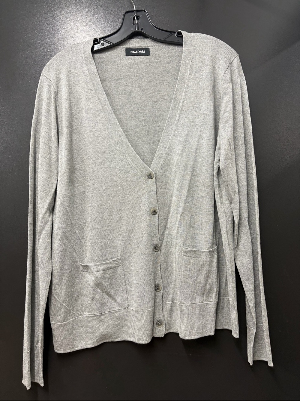 NAADAM Light Gray V-Neck Button Cashmere & Silk Cardigan